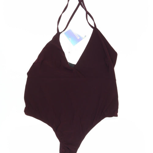 Missguided Women Brown Bodysuit, Size 16, V-Neck Party Wear
