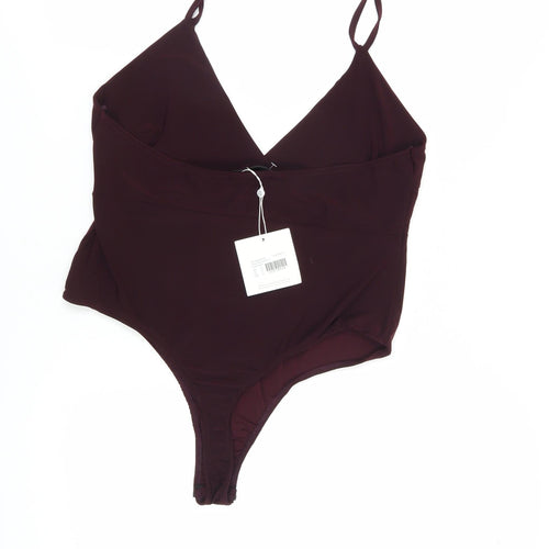 Missguided Women Brown Bodysuit, Size 16, V-Neck Party Wear