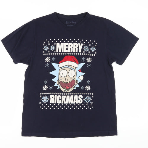 Rick and Morty Men's Blue Christmas T-Shirt M