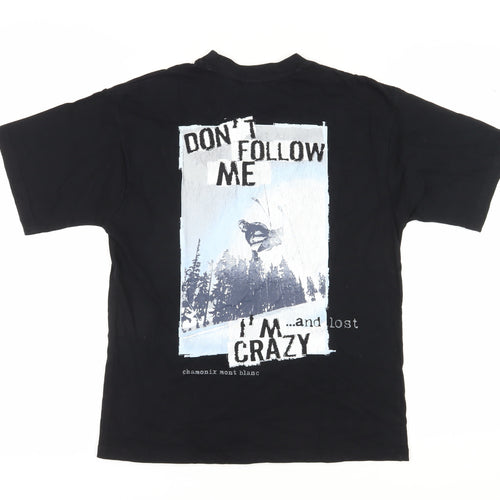 F Spirit Men's Black Cotton Ski Graphic T-Shirt S