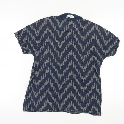 Toast Women's Blue Geometric Tunic Blouse, Size L