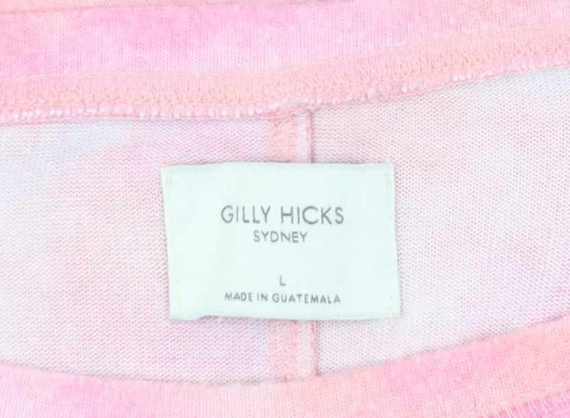 Gilly Hicks Women's Pink Cropped Tie Dye T-Shirt - L