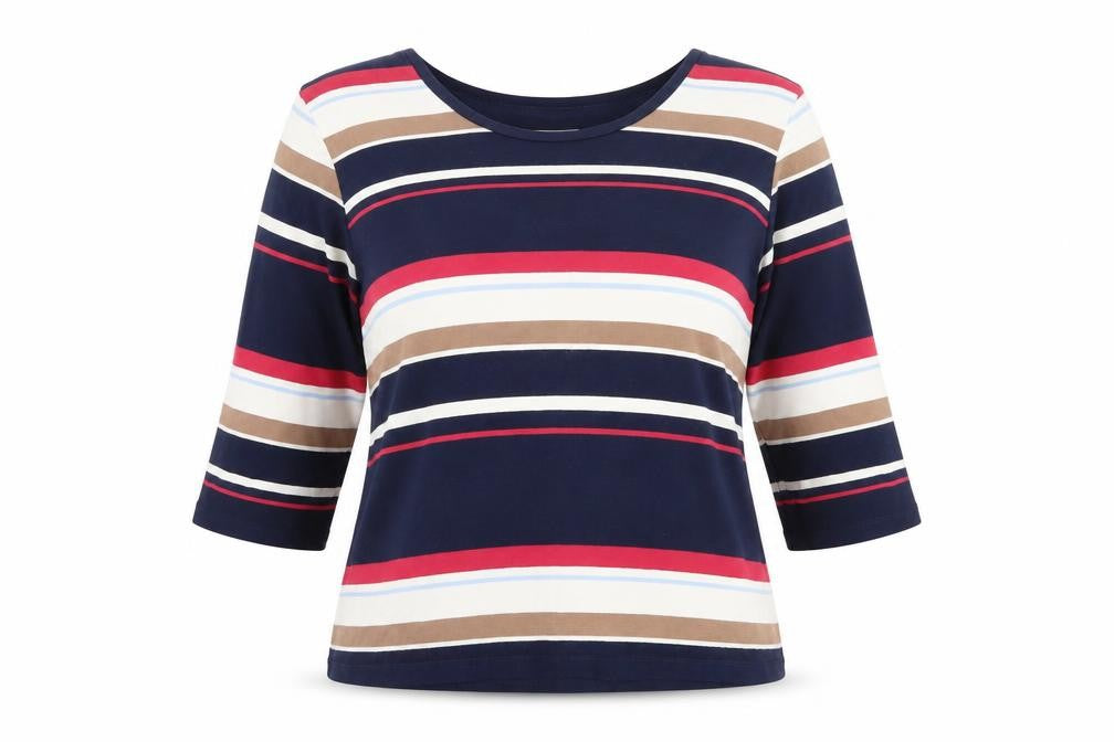 Front view of Marks & Spencer Multicoloured Women's Striped Basic T-Shirt