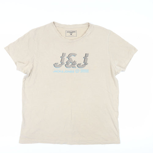 Jack & Jones Men's Beige T-Shirt, Medium, Casual Style