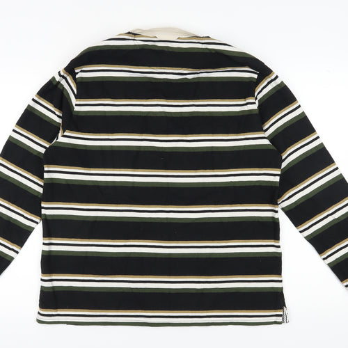 Marks and Spencer Men Black Striped Polo Shirt L