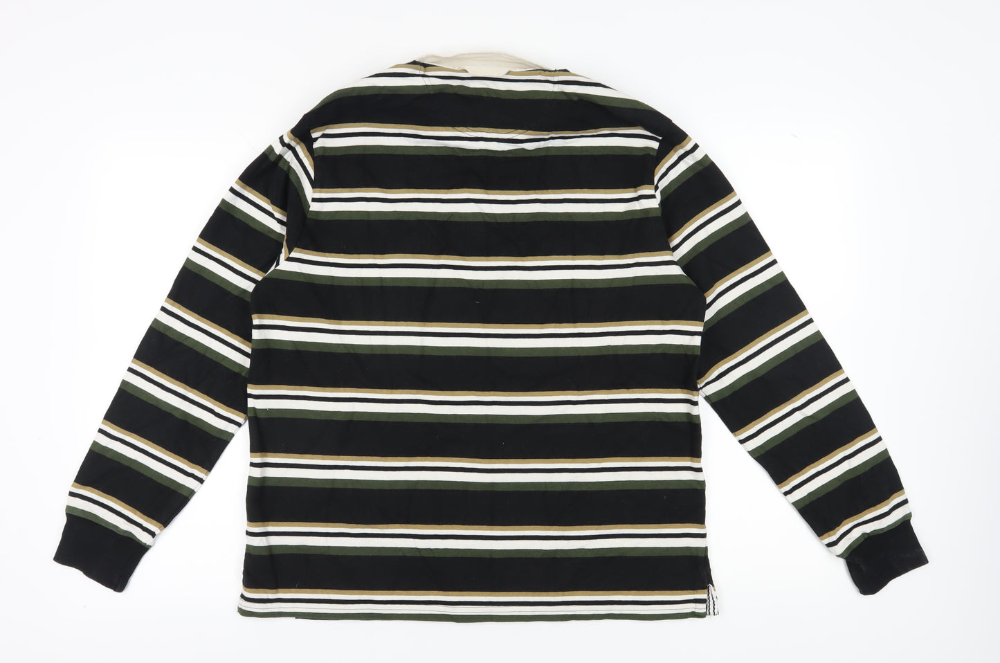 Marks and Spencer Men Black Striped Polo Shirt L
