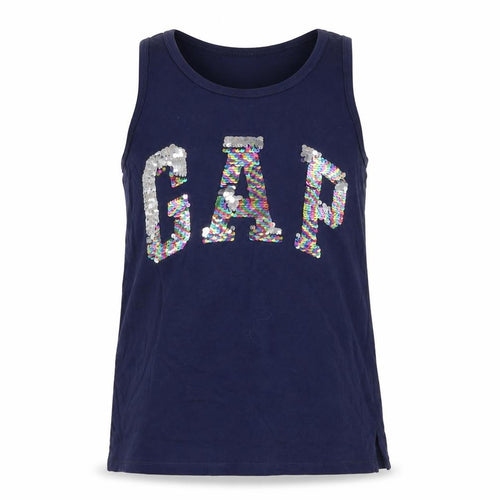 GAP Girls Blue Sequin Logo Tank Top, 12 Years, Cotton