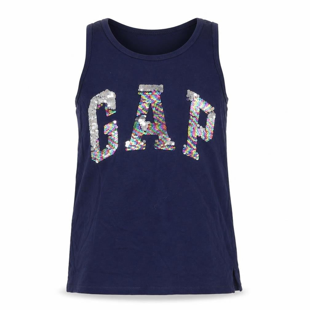 GAP Girls Blue Sequin Logo Tank Top, 12 Years, Cotton
