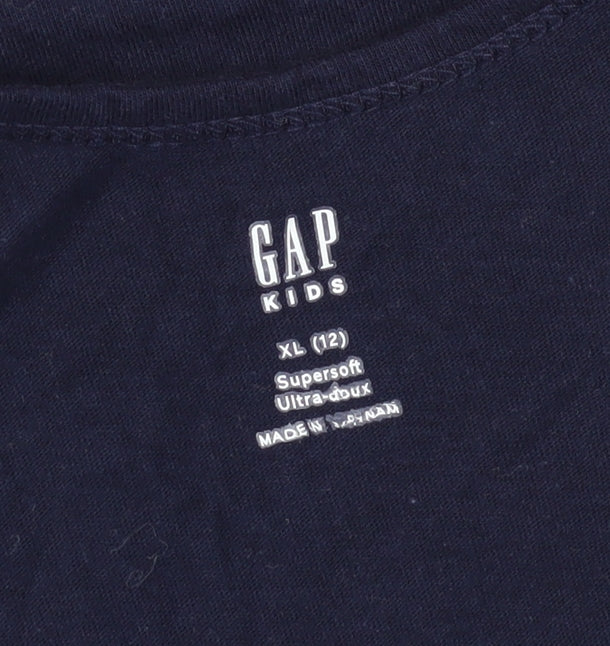 GAP Girls Blue Sequin Logo Tank Top, 12 Years, Cotton