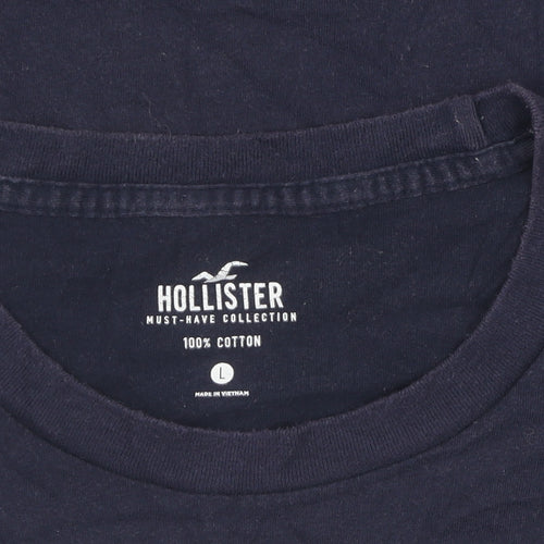Hollister Men's Blue Cotton Crew Neck T-Shirt L
