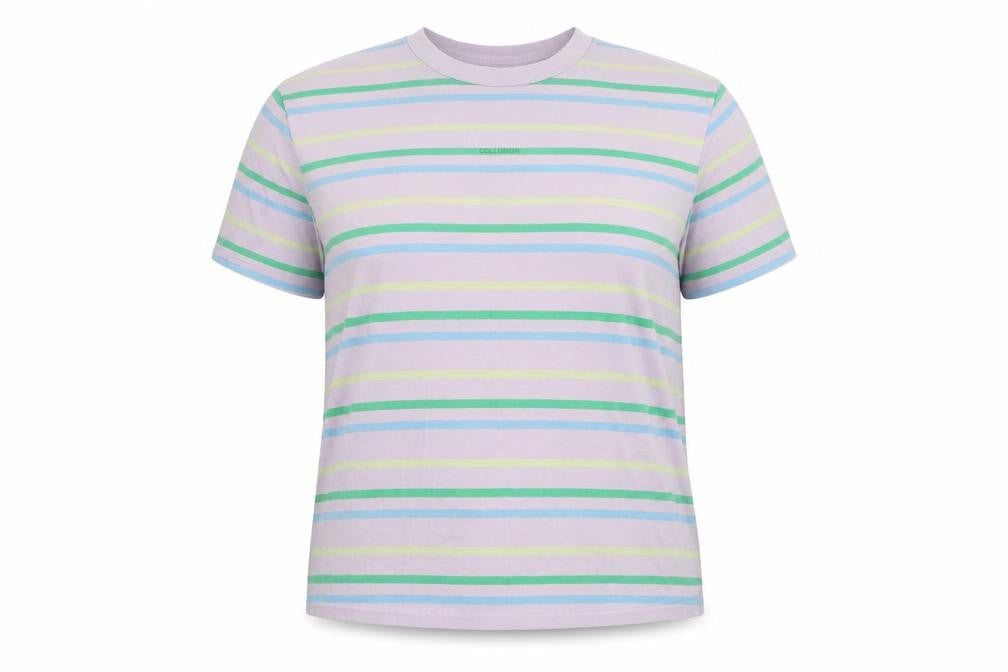Front view of Collusion Women's Multicoloured Striped T-Shirt, size 18