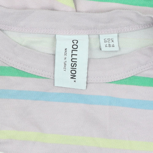 Collusion Women's Multicoloured Striped T-Shirt Size 18
