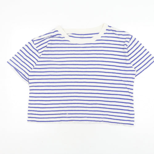 Gap Women's Blue Striped T-Shirt Medium