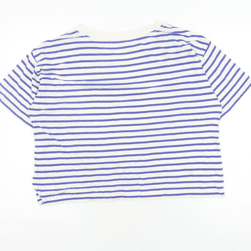 Gap Women's Blue Striped T-Shirt Medium