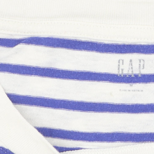 Gap Women's Blue Striped T-Shirt Medium