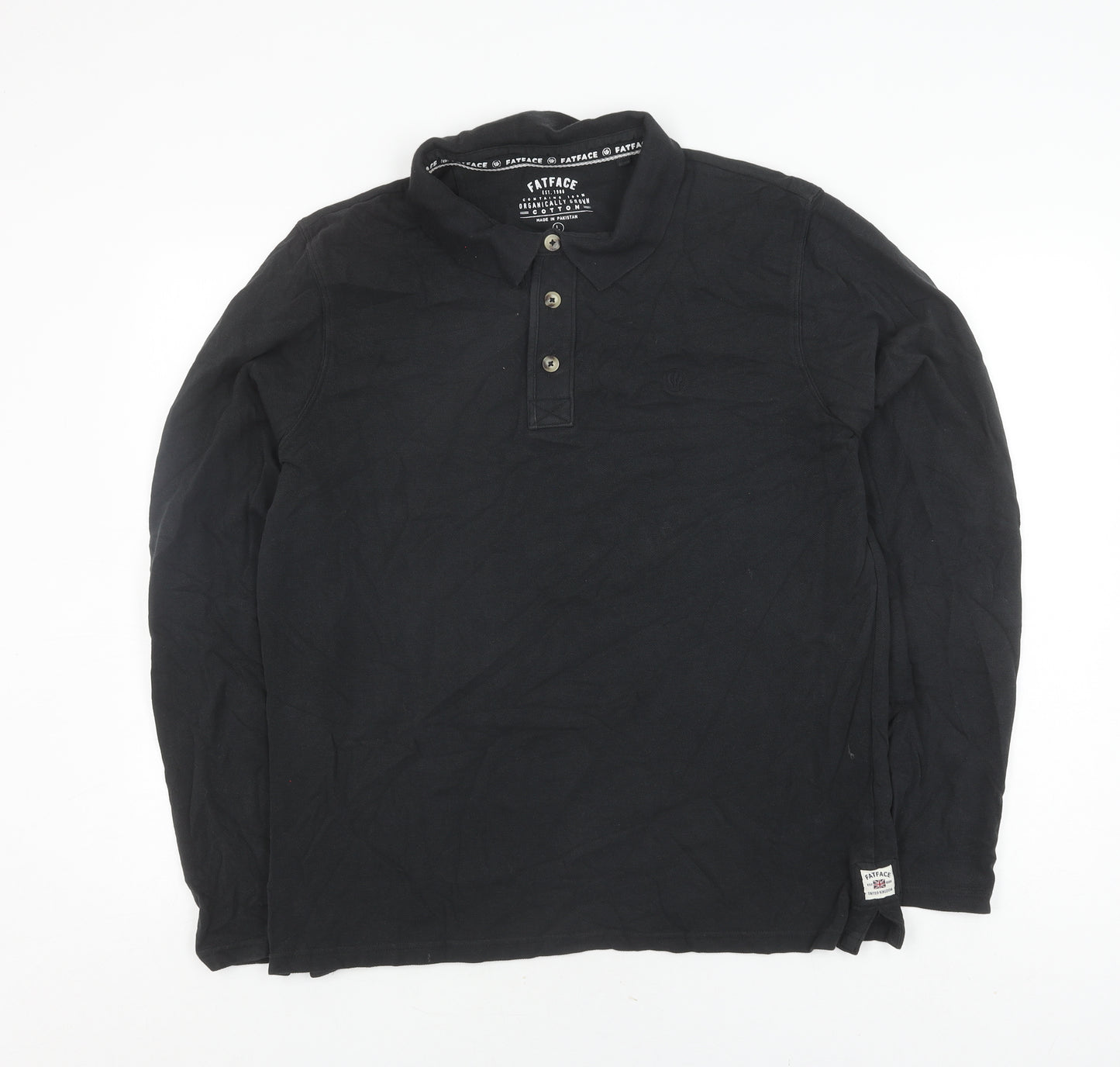 Fat Face Men's Black Henley Shirt L Button Accents
