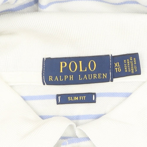 Polo Ralph Lauren Men's White Striped Slim Polo XL