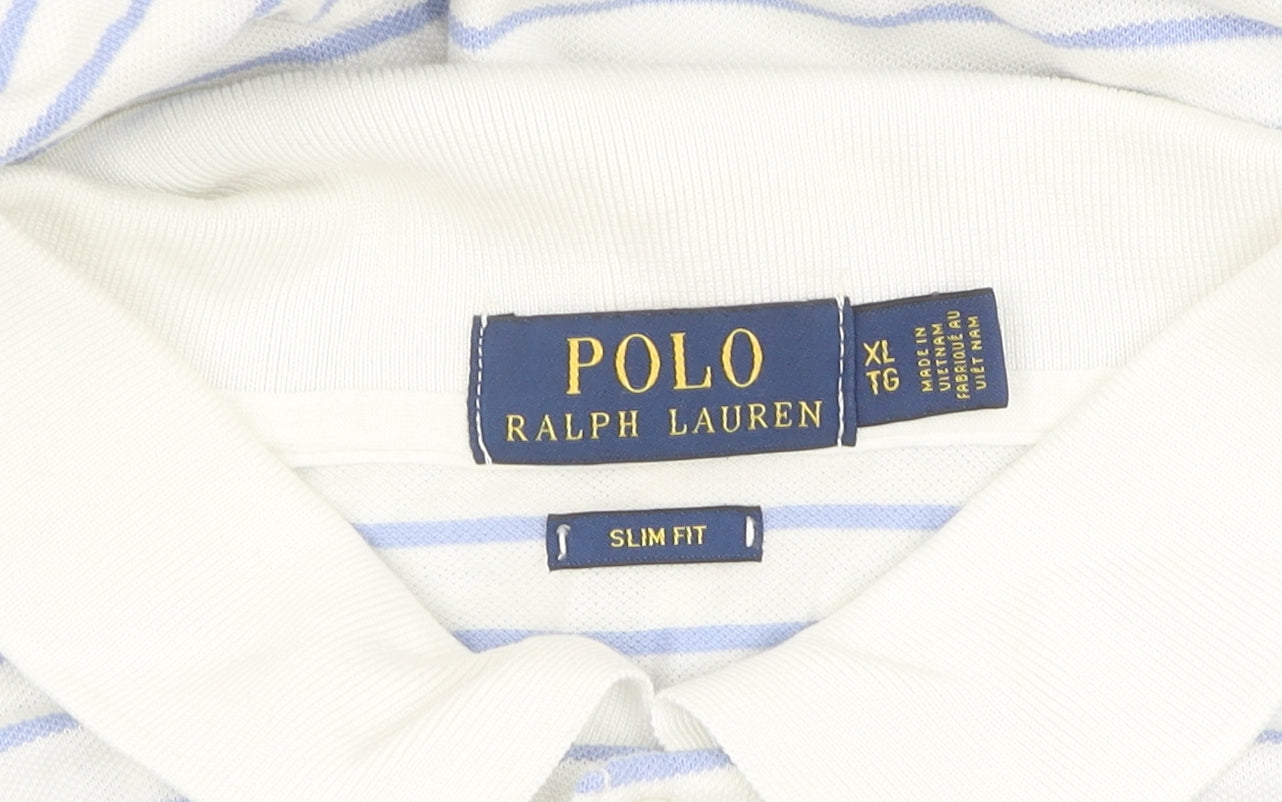 Polo Ralph Lauren Men's White Striped Slim Polo XL