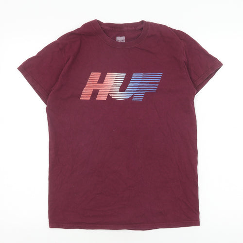 HUF Men's Red Small Logo Cotton T-Shirt