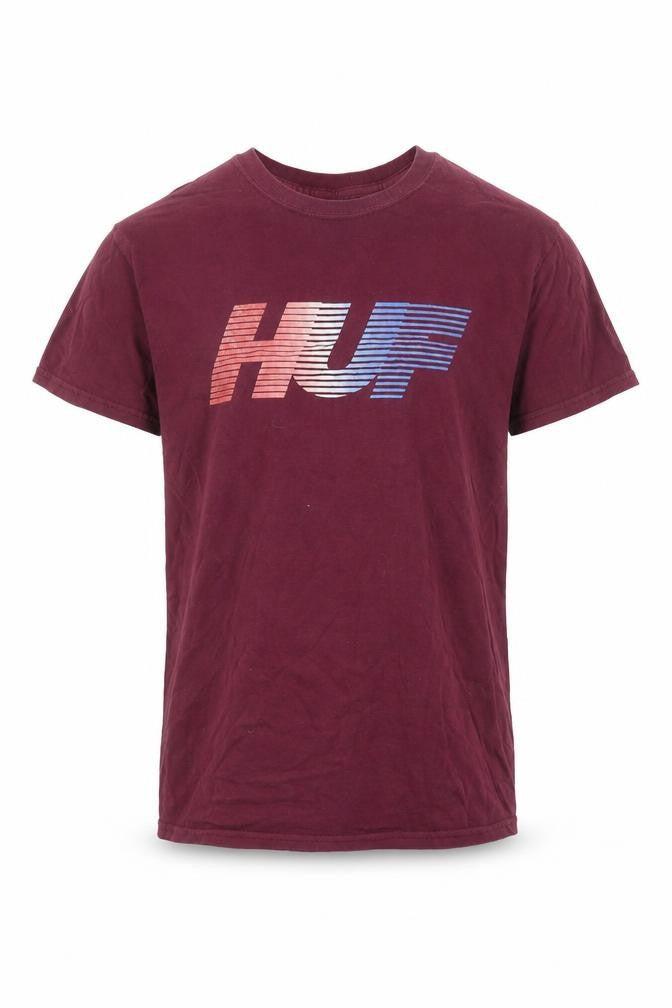 Front view of HUF Men's Red Small Logo Cotton T-Shirt