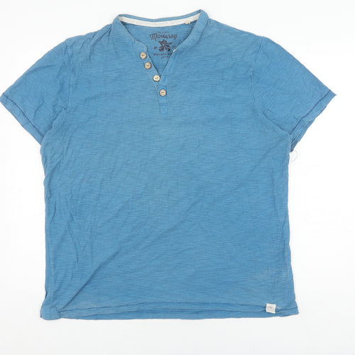 Mantaray Men's Blue Henley T-Shirt, L, Cotton, Vintage Style