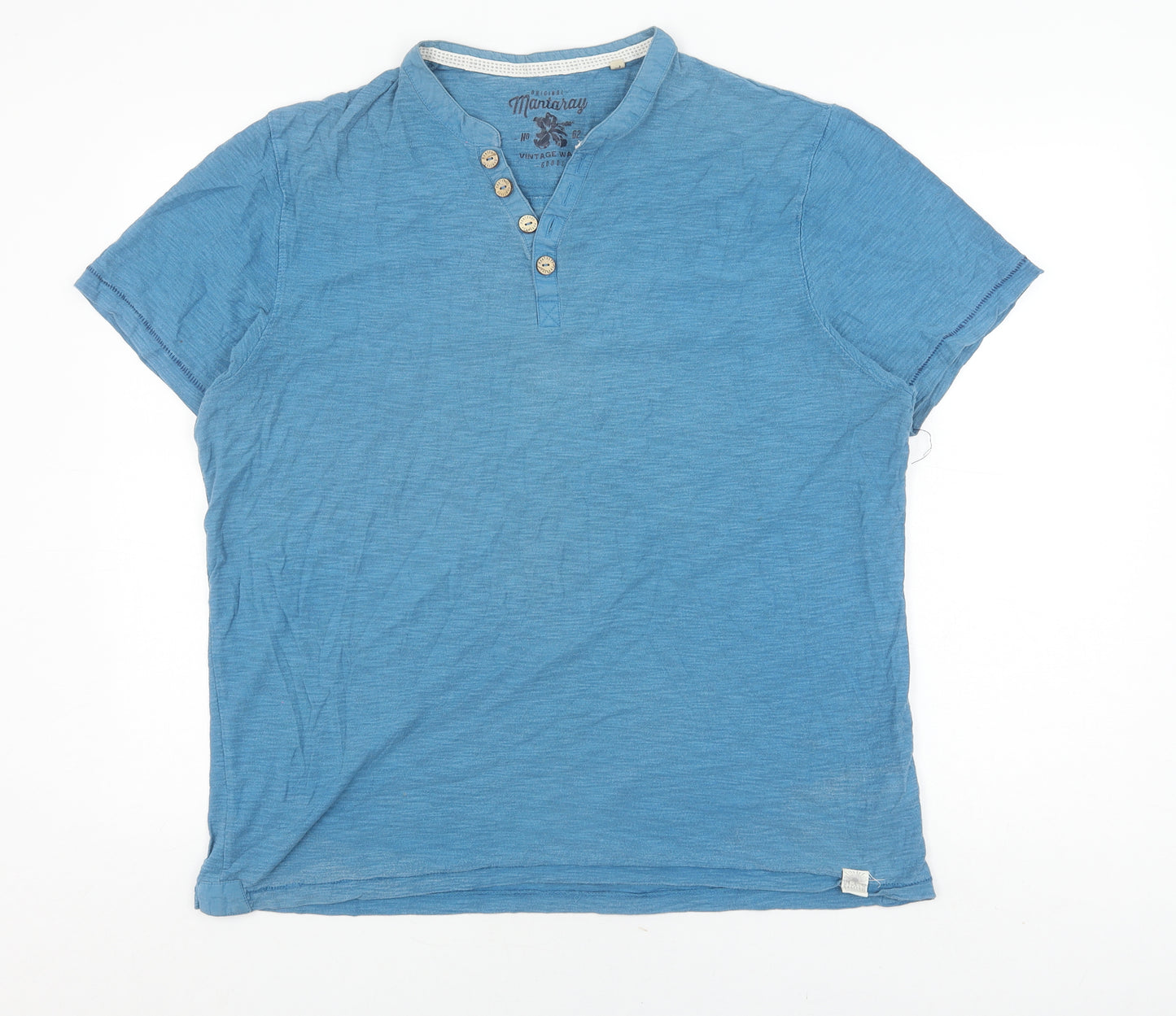 Mantaray Men's Blue Henley T-Shirt, L, Cotton, Vintage Style