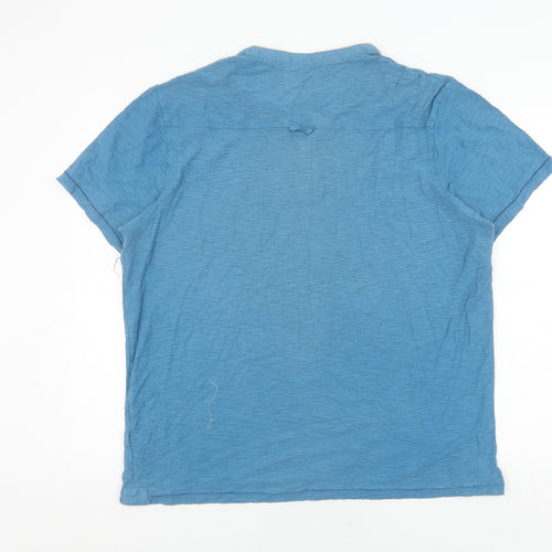Mantaray Men's Blue Henley T-Shirt, L, Cotton, Vintage Style