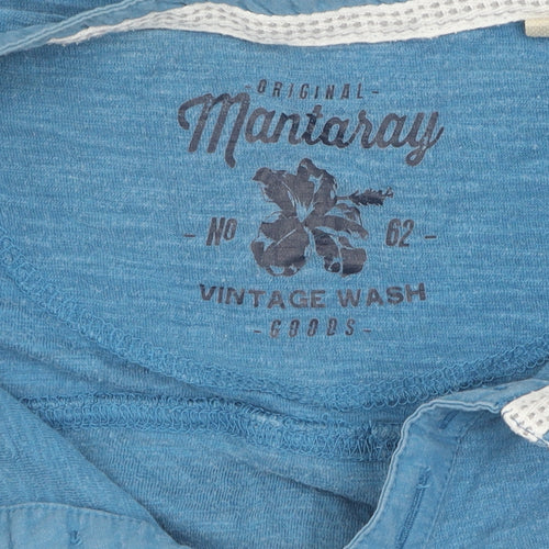 Mantaray Men's Blue Henley T-Shirt, L, Cotton, Vintage Style