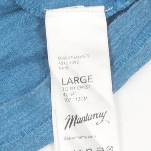 Mantaray Men's Blue Henley T-Shirt, L, Cotton, Vintage Style