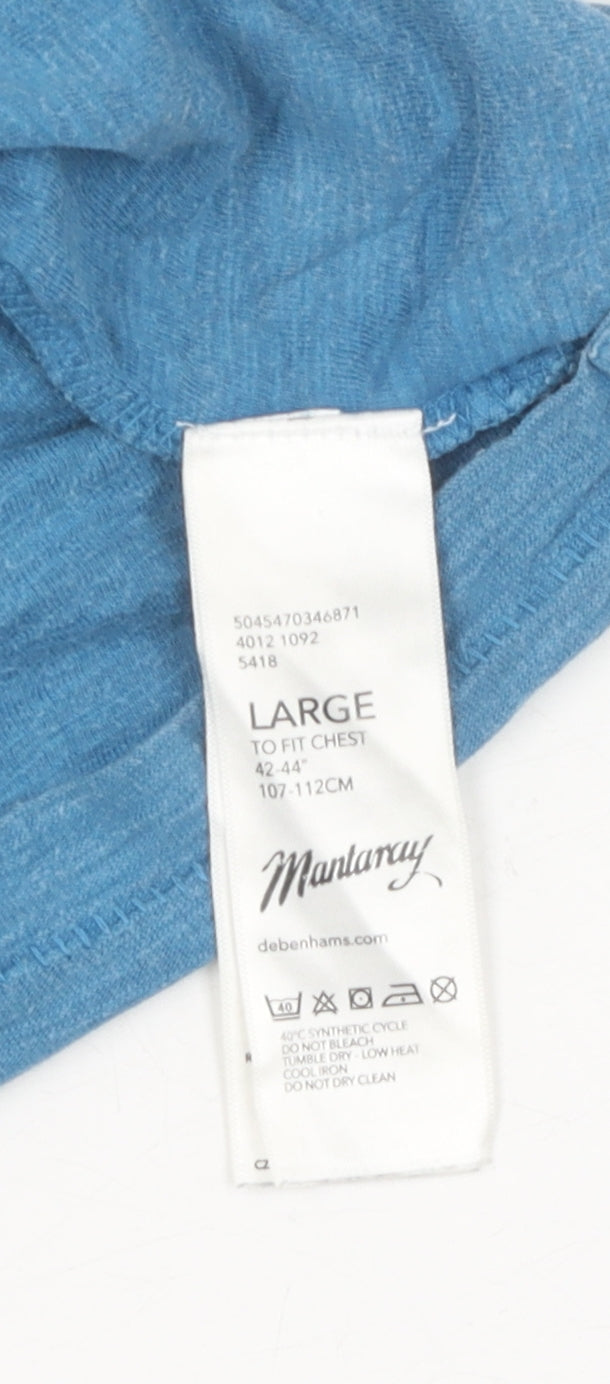 Mantaray Men's Blue Henley T-Shirt, L, Cotton, Vintage Style
