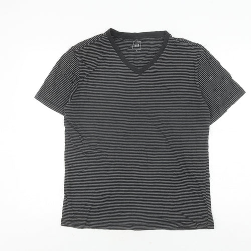 GAP Men's Black Striped V-Neck T-Shirt, Size M