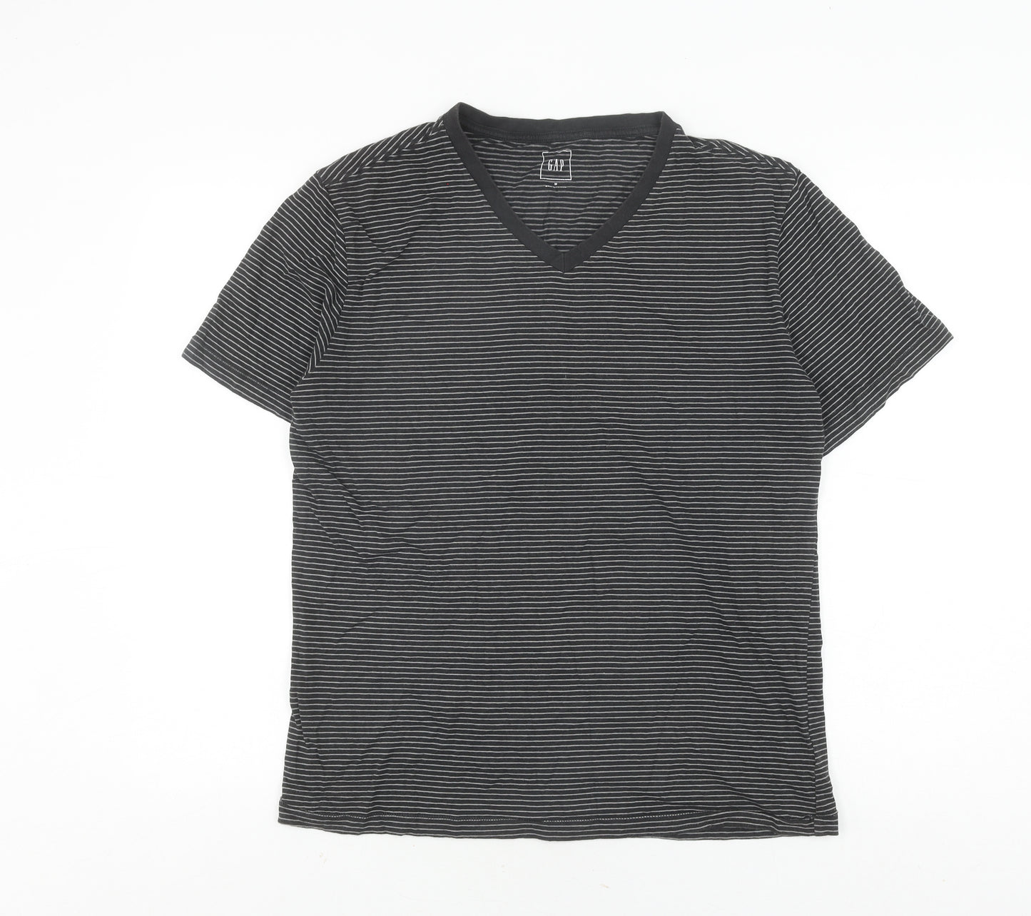 GAP Men's Black Striped V-Neck T-Shirt, Size M