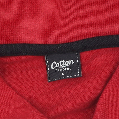 Cotton Traders Men's Red Henley Sweatshirt L