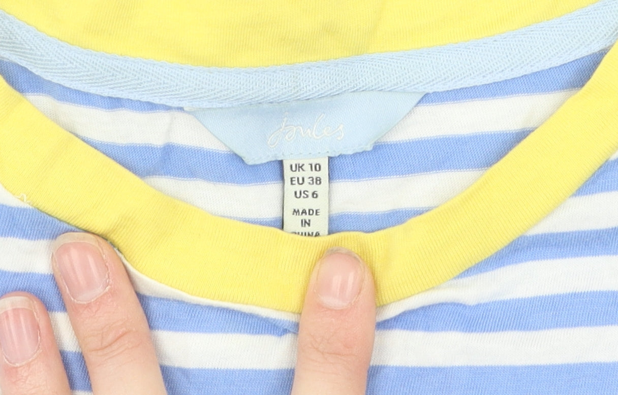 Joules Women's Blue Striped Ringer T-Shirt - Size 10