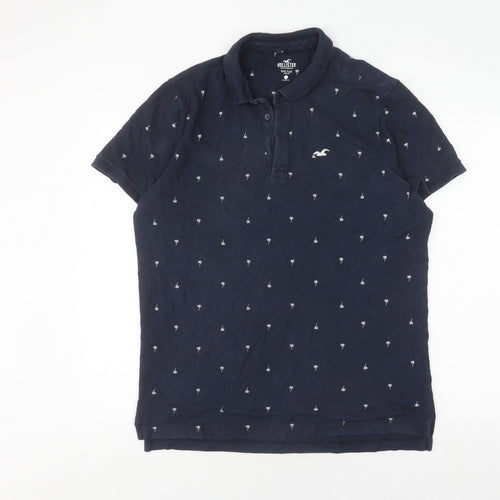 Hollister Men's Blue Slim Fit Graphic Polo L