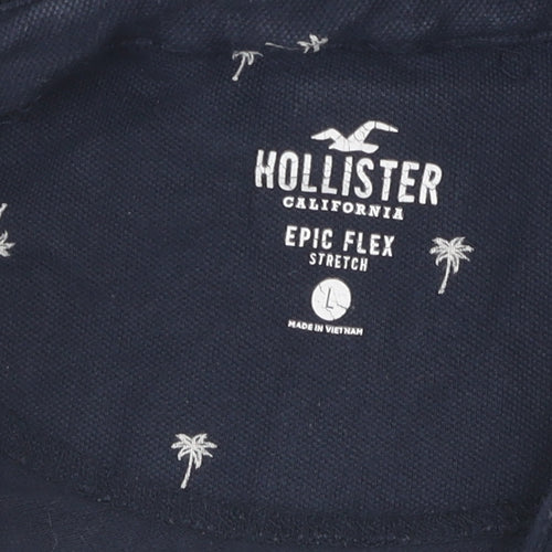 Hollister Men's Blue Slim Fit Graphic Polo L