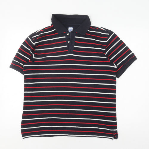 Marks and Spencer Men's Blue Striped Polo Medium