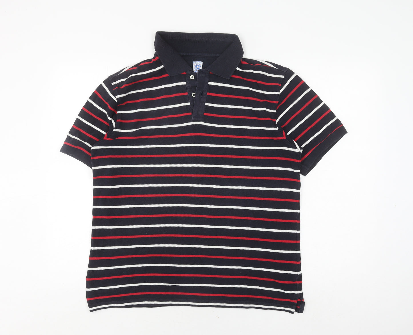 Marks and Spencer Men's Blue Striped Polo Medium