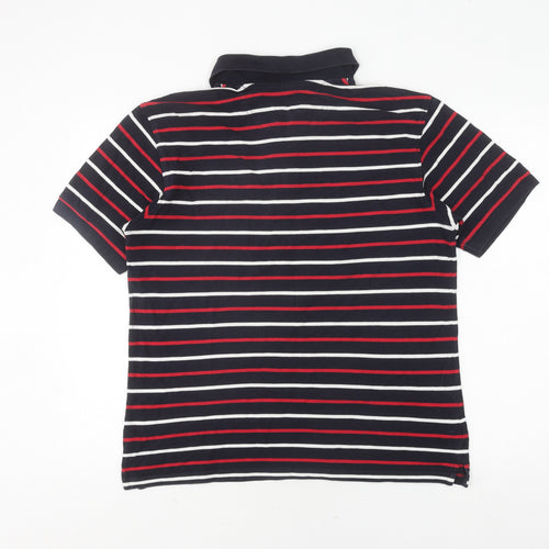 Marks and Spencer Men's Blue Striped Polo Medium