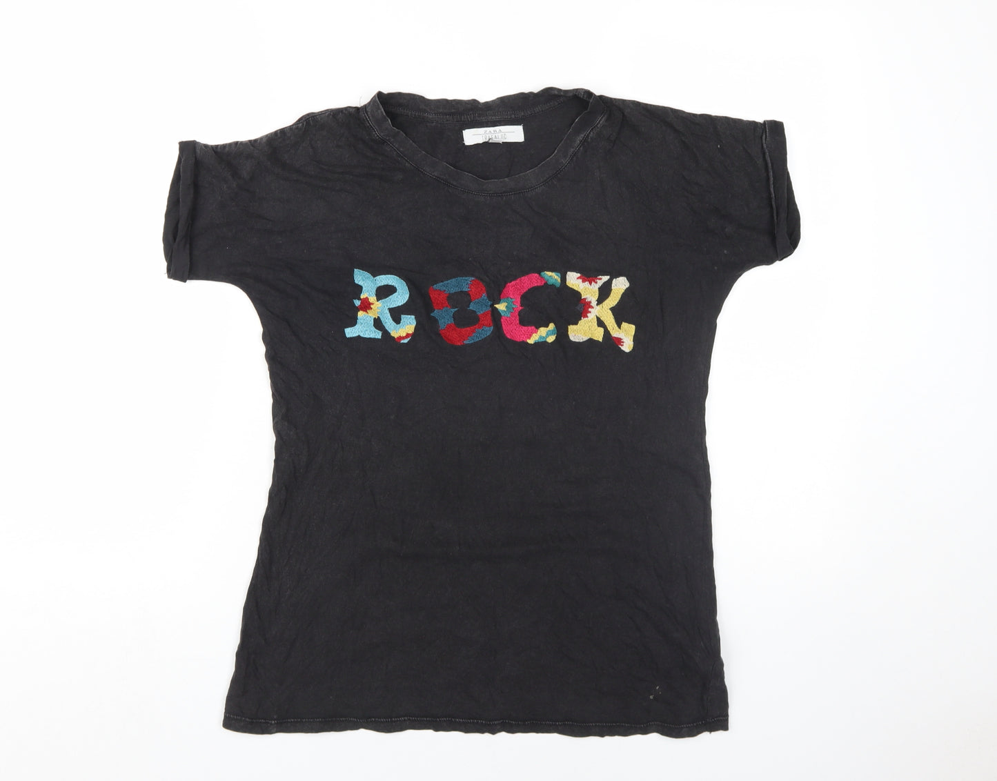 Zara Women's Black Rock T-Shirt S Slim Fit