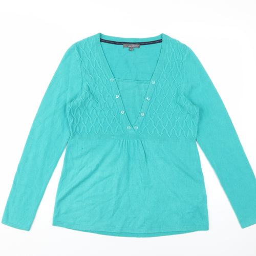 Marks and Spencer Women's Blue Cable-Knit Henley Jumper