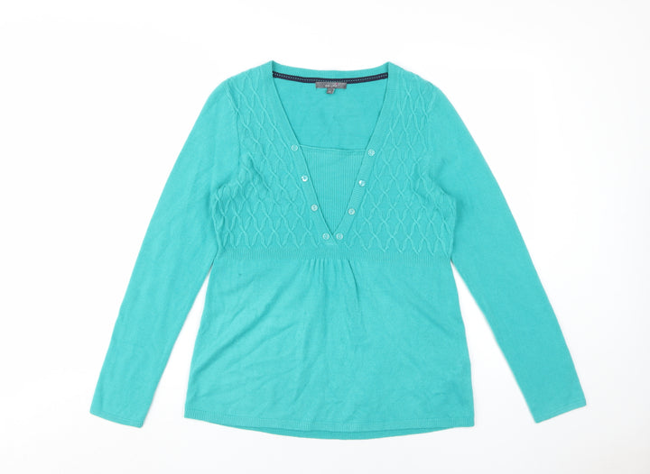 Marks and Spencer Women's Blue Cable-Knit Henley Jumper