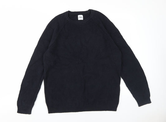 Zara Men's XL Black Cotton Pullover Jumper