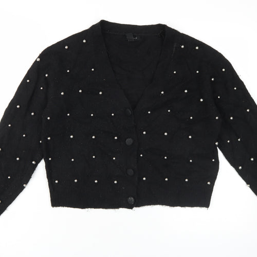 New Look Women's Black Beaded Cardigan V-Neck S