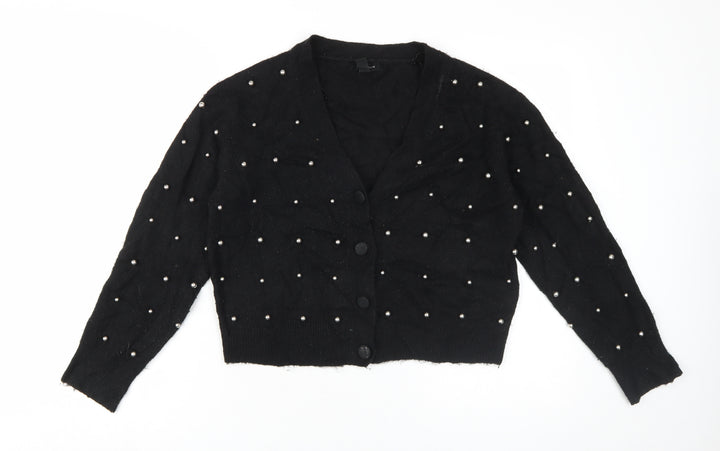 New Look Women's Black Beaded Cardigan V-Neck S