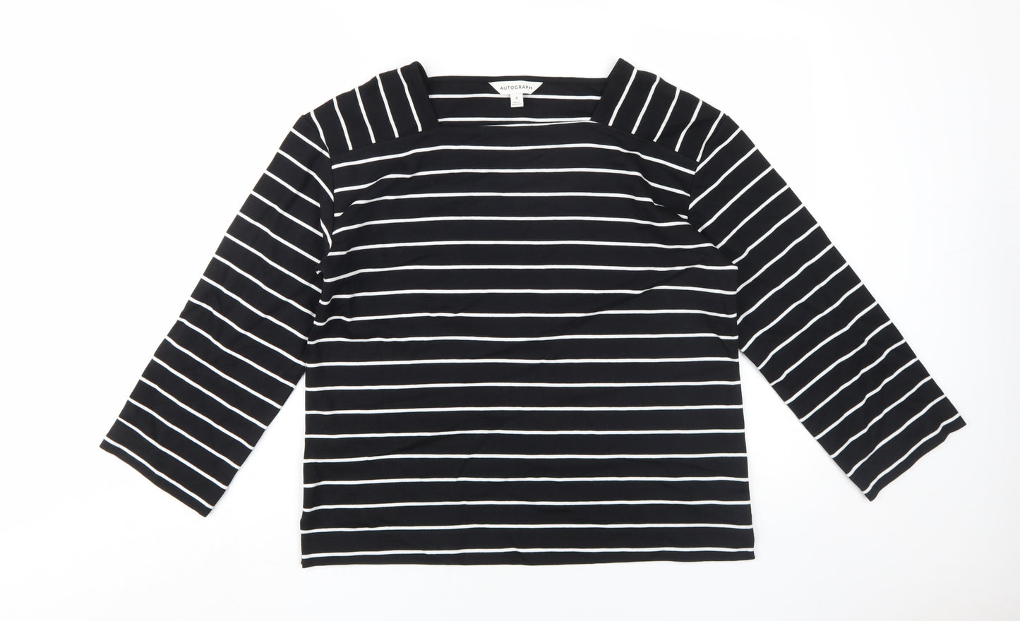 Marks and Spencer Women's Black Striped T-Shirt, Size 8
