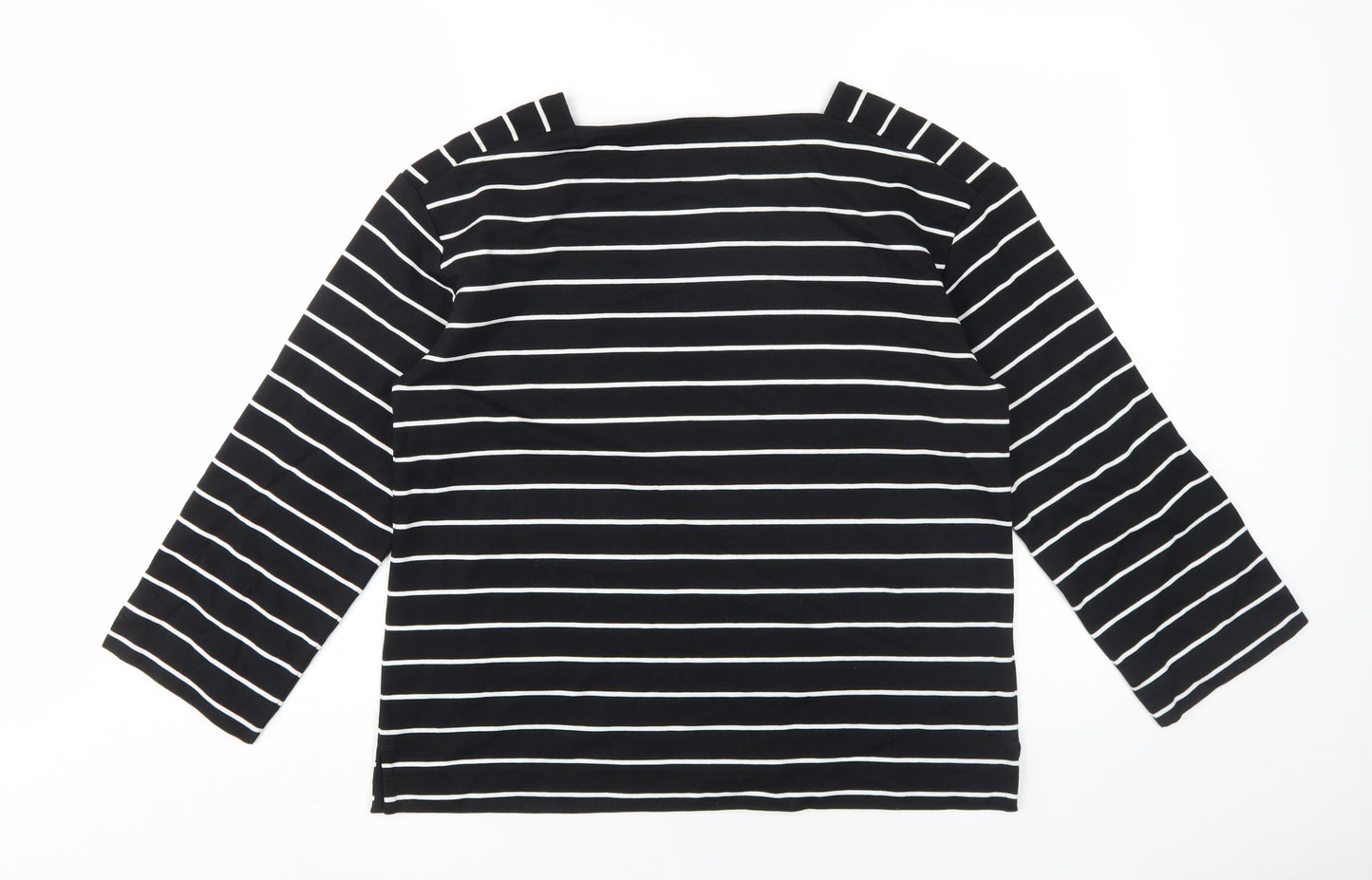 Marks and Spencer Women's Black Striped T-Shirt, Size 8
