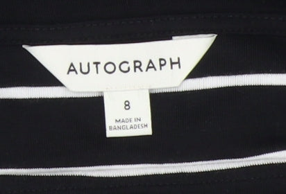 Marks and Spencer Women's Black Striped T-Shirt, Size 8