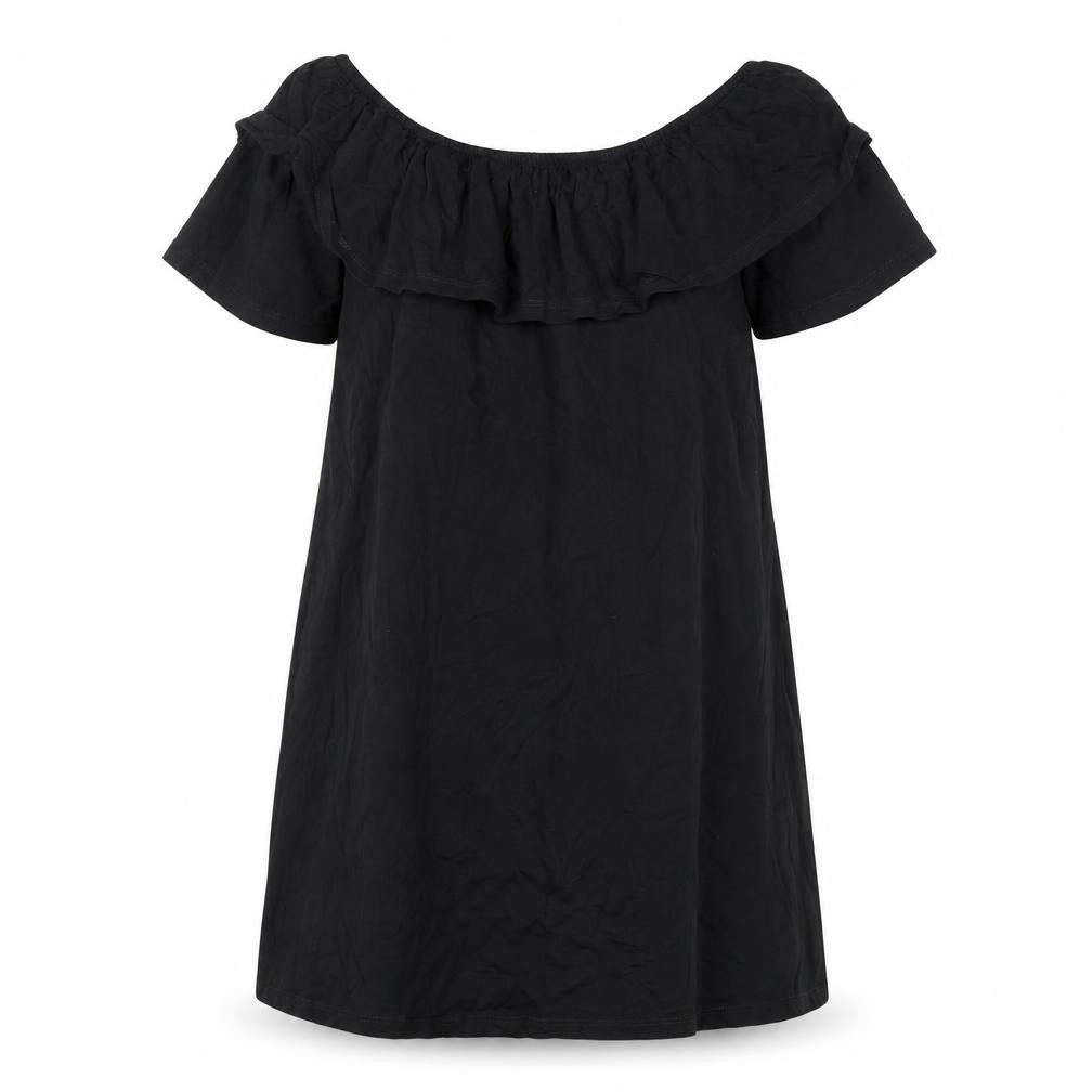 Front view of New Look Black Off-Shoulder Ruffle Dress UK 12
