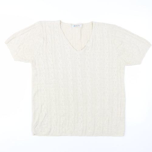 Berkertex Women's Beige V-Neck Knit T-Shirt Medium